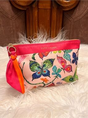 Estee Lauder Pink Butterfly Print Cosmetic  bag